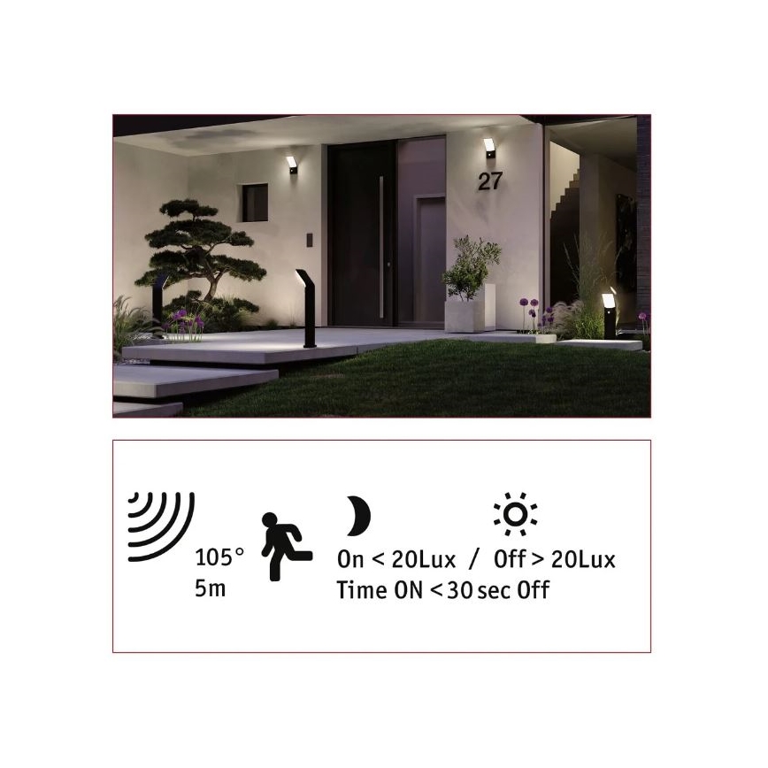 Paulmann 94403 - LED/10W IP44 Ulkovalaisin anturilla ADYA 230V