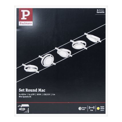 Paulmann 94414 - SETTI 5xLED/4,5W Kohdevalo johtosysteemiin ROUNDMAC 230V kiiltävä kromi