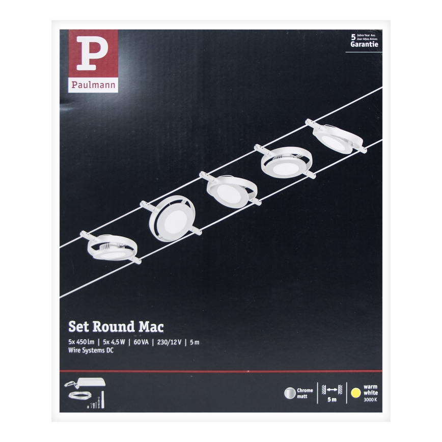Paulmann 94414 - SETTI 5xLED/4,5W Kohdevalo johtosysteemiin ROUNDMAC 230V kiiltävä kromi
