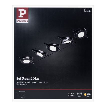 Paulmann 94418 - SETTI 5xLED/4,5W Kohdevalo johtosysteemiin ROUNDMAC 230V musta