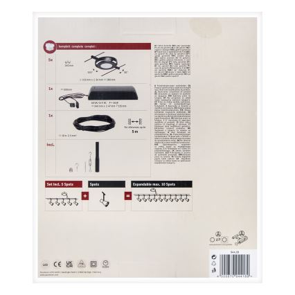 Paulmann 94418 - SETTI 5xLED/4,5W Kohdevalo johtosysteemiin ROUNDMAC 230V musta