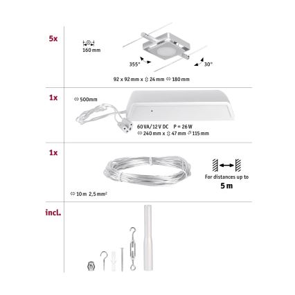 Paulmann 94420 - SETTI 5xLED/4,5W Kohdevalo kiskojärjestelmään MAC 230V mattakromi