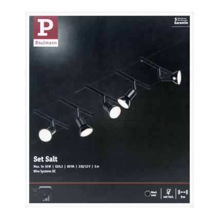 Paulmann 94446 - SETTI 5xGU5,3/10W Kohdevalo johtosysteemiin SALT 230V musta