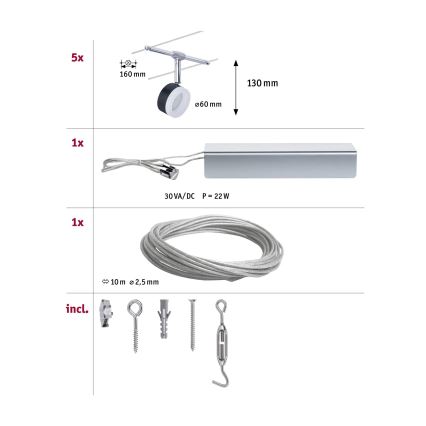 Paulmann 94457 - SARJA 5× LED/4 W kohdevalaisin CLEAR-lankajärjestelmään 230 V musta/kiiltävä kromi