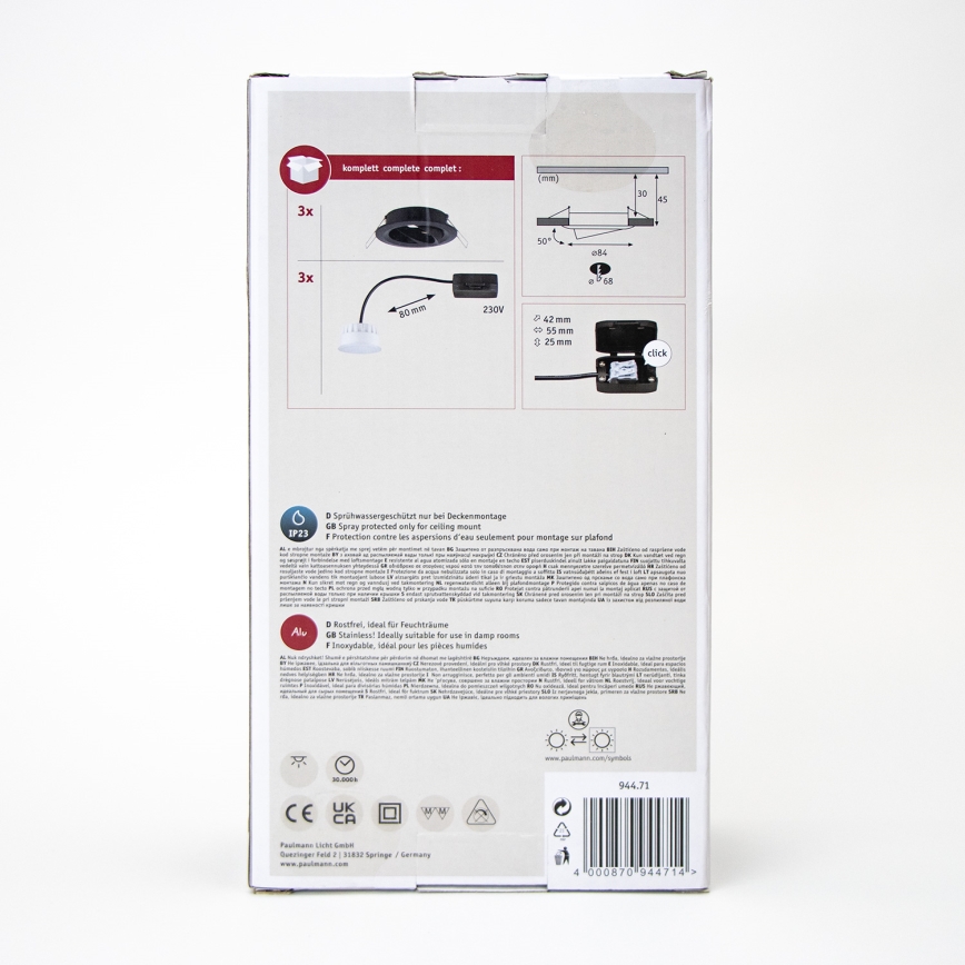 Paulmann 94471 - SETTI 3xLED/6W IP23 Kylpyhuoneen upotettu valo NOVA 230V