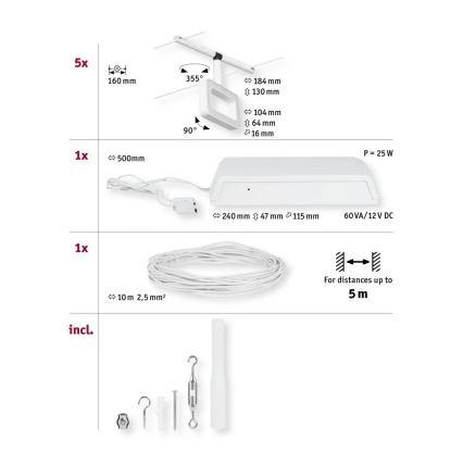 Paulmann 94483 - SETTI 5xLED/4,8W Kohdevalo kiskojärjestelmään FRAME 230V valkoinen