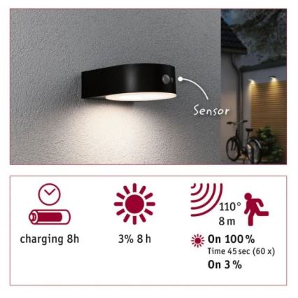 Paulmann 94570 - LED/5,5W IP44 Seinävalaisin anturilla EILEEN 3,7V 2000 mAh