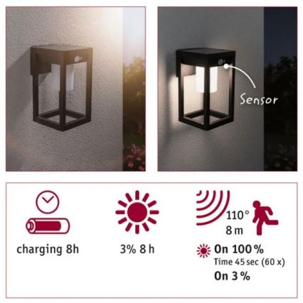 Paulmann 94572 -LED/5,5W IP44 Seinävalaisin anturilla MARISOL 3,7V