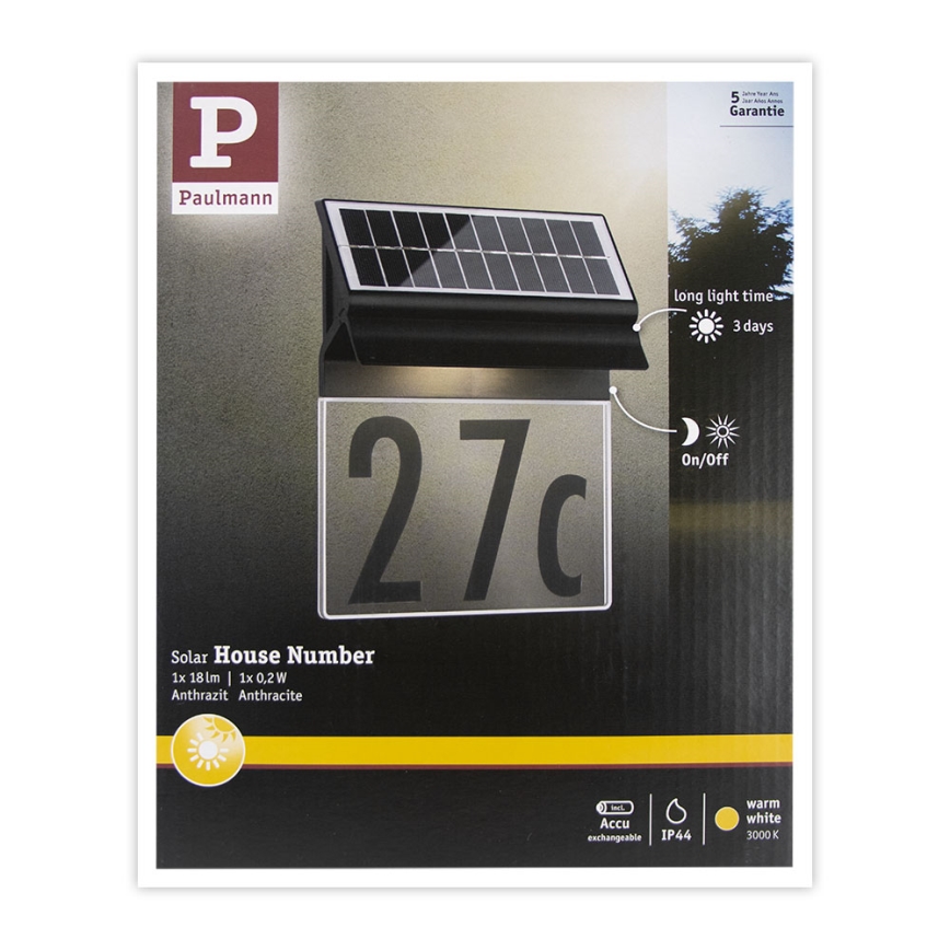 Paulmann 94694 - LED/0,2W IP44 Aurinkokenno talonumero NEDA 3,7V