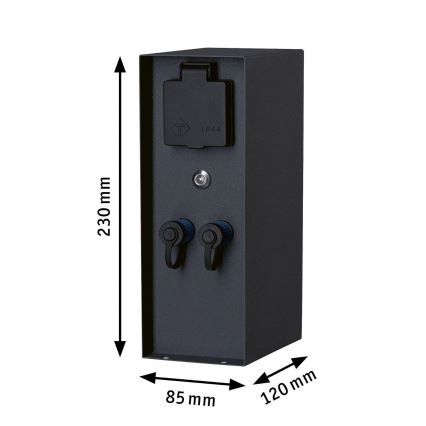 Paulmann 94701 -Ulkopistorasiapylväs hämäräsensori RIO 2Z SCHUKO 230V IP44
