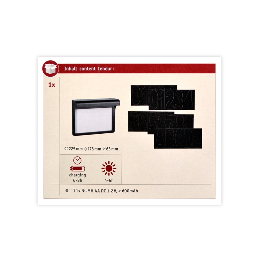 Paulmann 95388 - LED / 0,05W IP44 Aurinkokenno talonnumero anturilla DAYTON 4,8V
