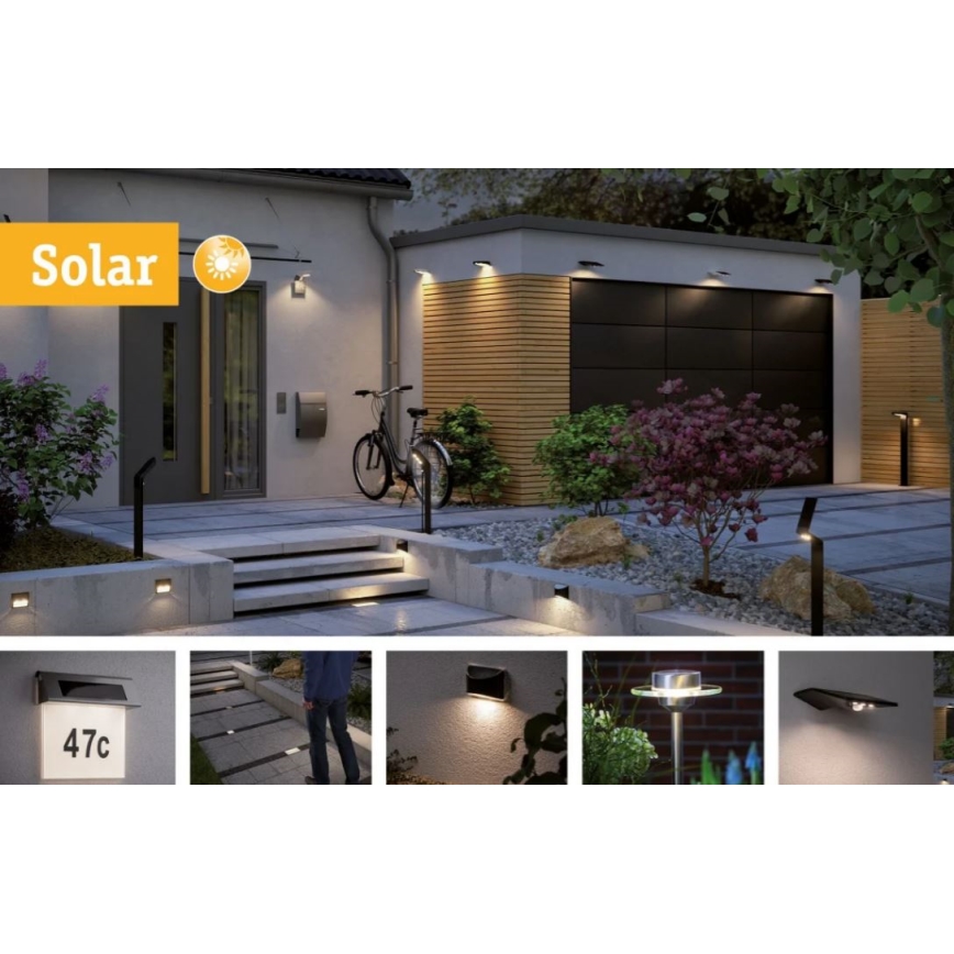 Paulmann 95393 - LED/4W IP44 Himmennettävä aurinkokenno seinävalaisin sensori SOLVEIG 3,7V