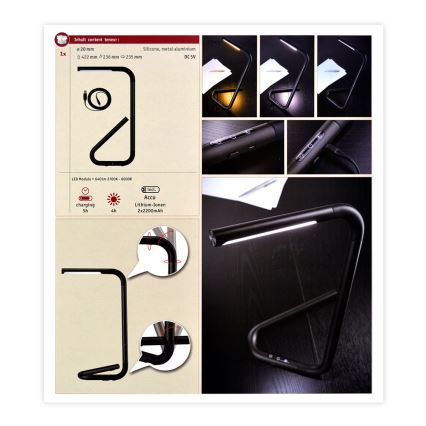Paulmann 95424 - LED / 4,5 W himmennettävä kosketuspöytävalaisin FLEXLINK 5V / USB 4400 mAh musta