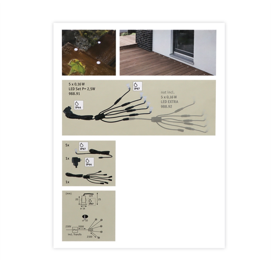 Paulmann 98891 - SET 5X LED/0,16W IP67 Upotettava valaisin ulos MICRO 230V