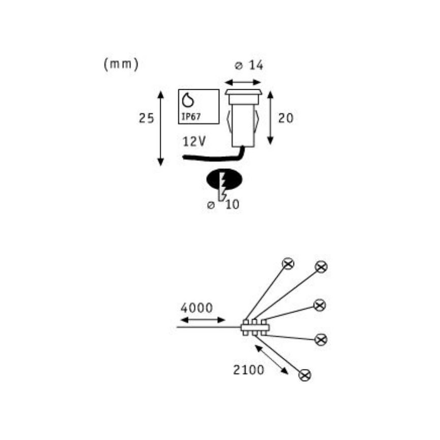 Paulmann 98892 - Laajennus SETTI 5X LED/0,16W IP67 upotettava valo ulos MICRO 12V
