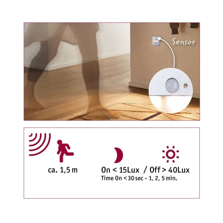 Paulmann  93134 - LED/1,2W Portaikon valo anturilla EDGE 230V mattakromi