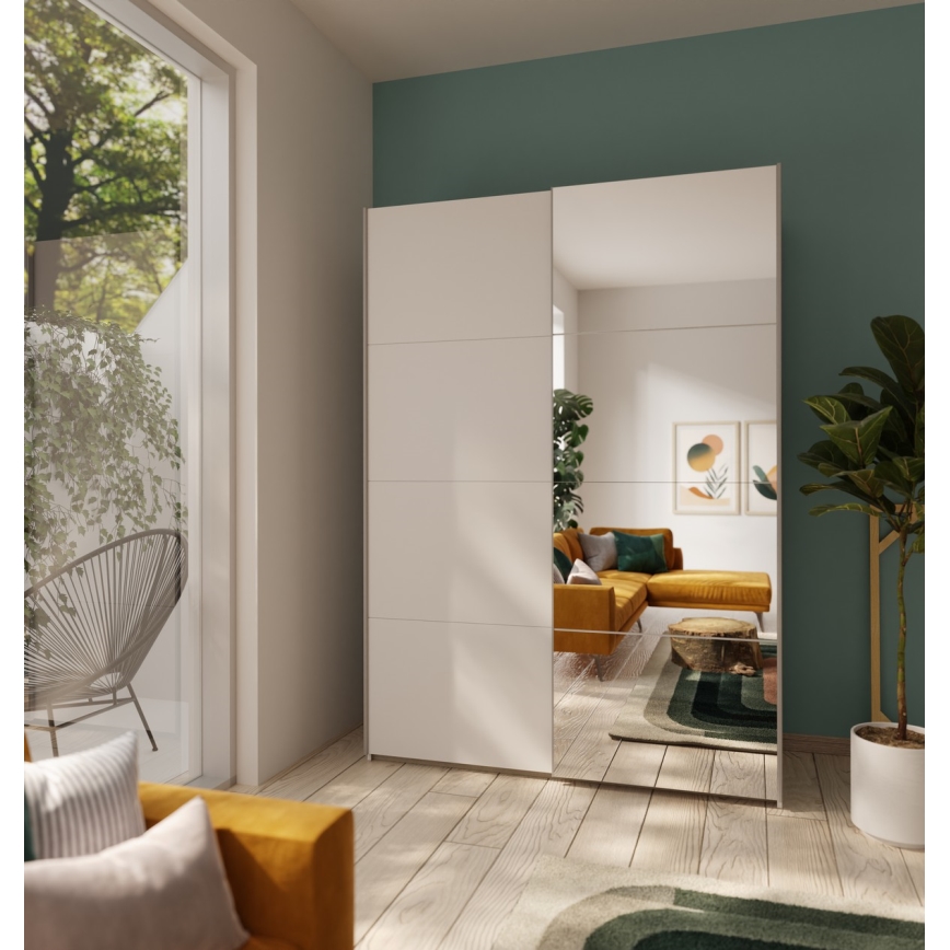 Peilillinen vaatekaappi KARO 150x210 cm valkoinen