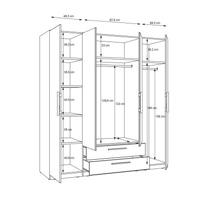 Peilillinen vaatekaappi MARO 200x213 cm artisan-tammi