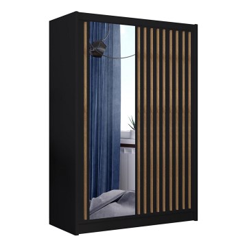 Peilillinen vaatekaappi SANTINO 150x215 cm musta/tammi craft