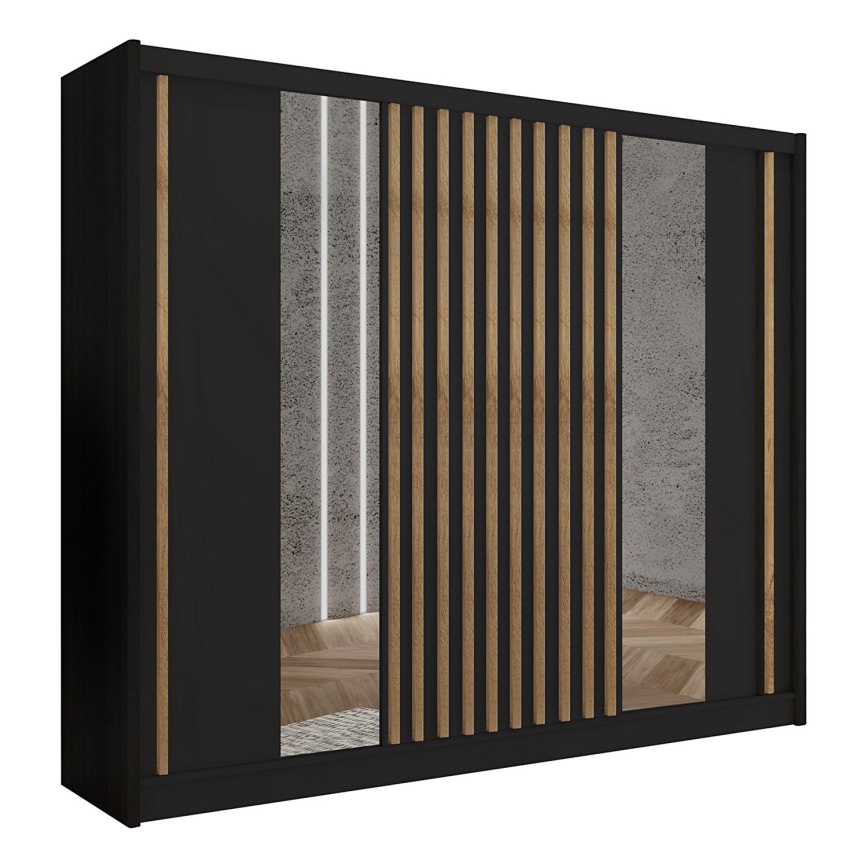 Peilillinen vaatekaappi SANTINO 250x215 cm musta/craft-tammi