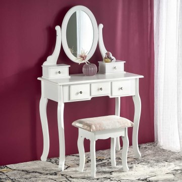 Peilipöytä SARA 80x130 cm + stool 45x37 cm valkoinen
