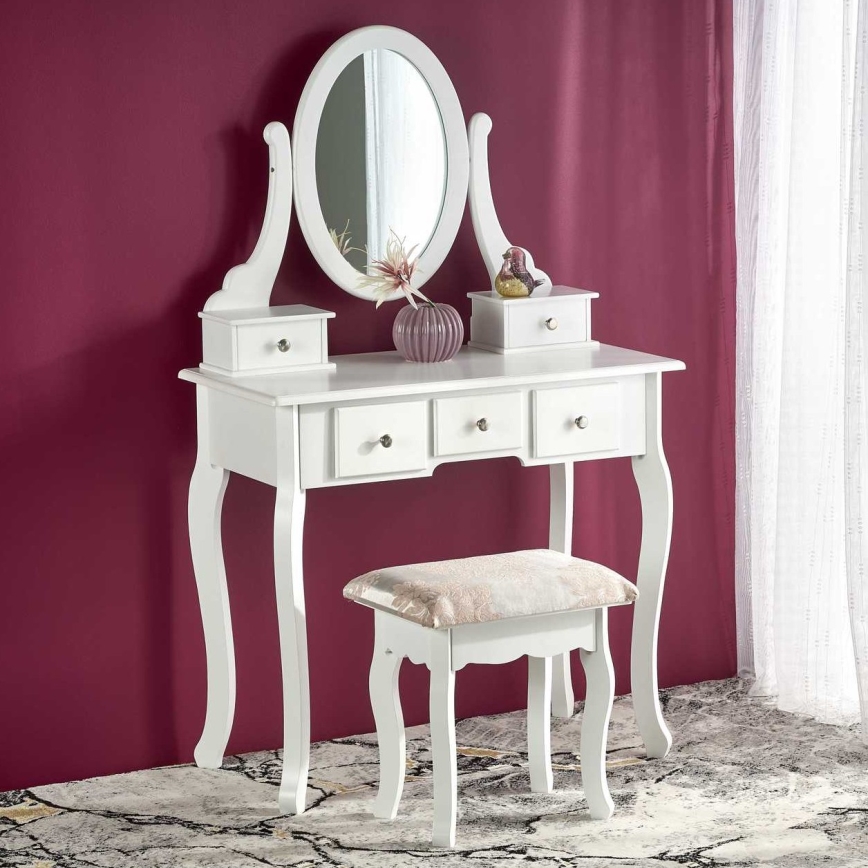 Peilipöytä SARA 80x130 cm + stool 45x37 cm valkoinen