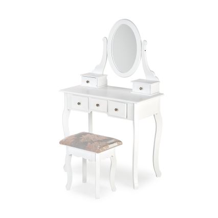 Peilipöytä SARA 80x130 cm + stool 45x37 cm valkoinen