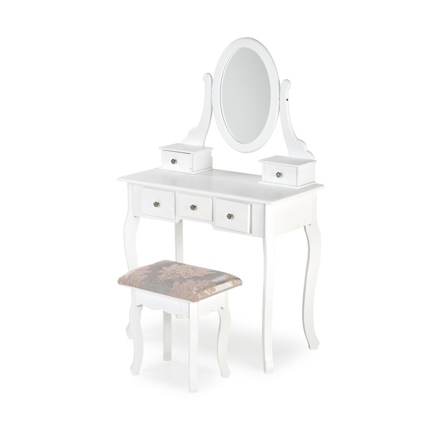 Peilipöytä SARA 80x130 cm + stool 45x37 cm valkoinen