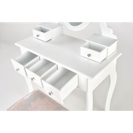 Peilipöytä SARA 80x130 cm + stool 45x37 cm valkoinen