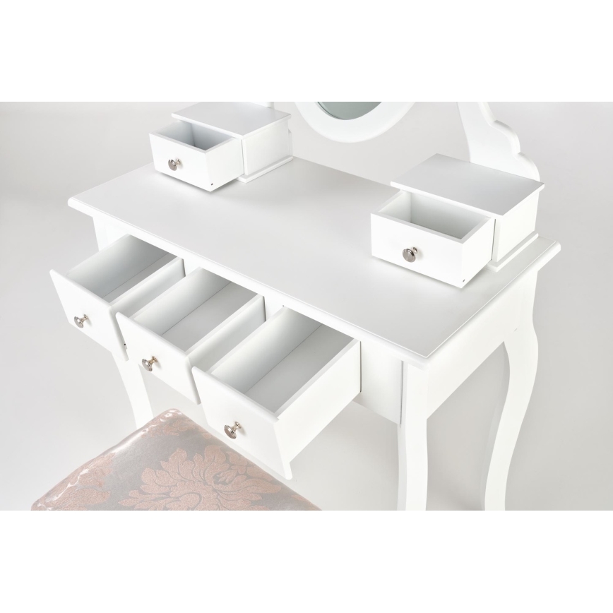 Peilipöytä SARA 80x130 cm + stool 45x37 cm valkoinen