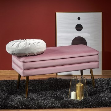 Penkki jossa on säilytystilaa VELVA 37x78 cm vaaleanpunainen/kulta