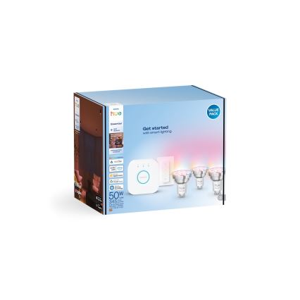Peruspaketti Philips Hue White And Color Ambiance Essential 3xGU10/4,7W/230V 2200-6500K + yhdistämislaite