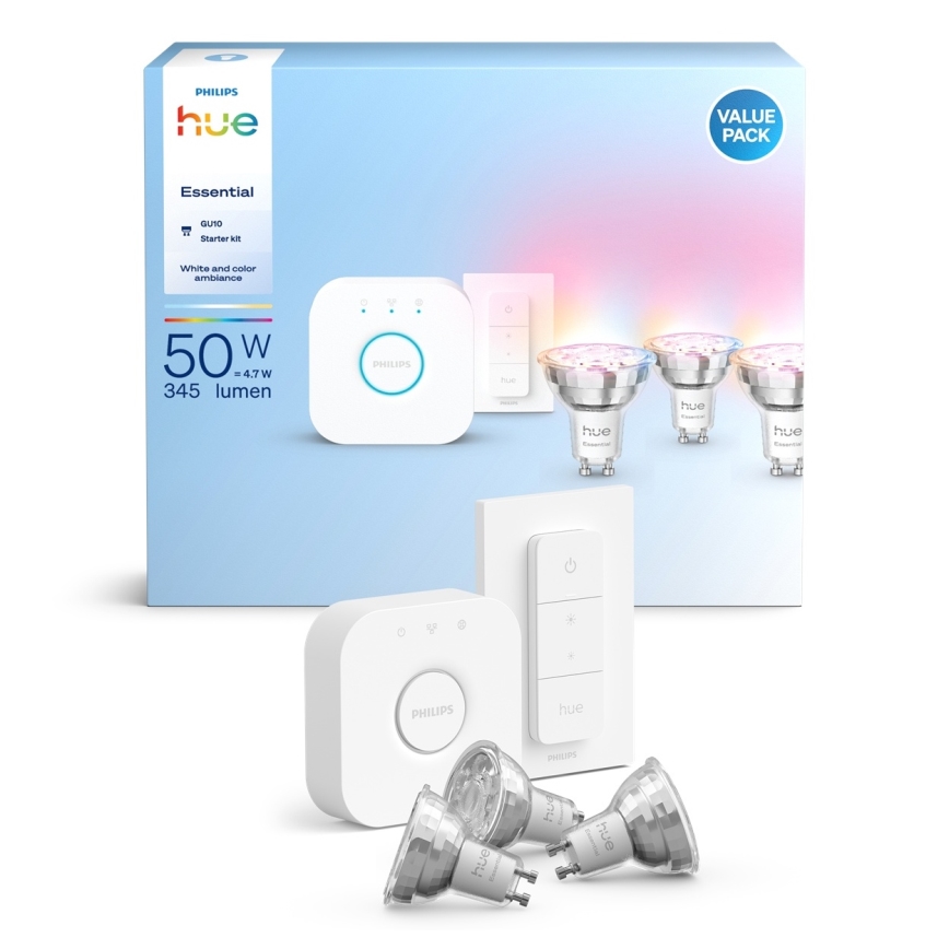 Peruspaketti Philips Hue White And Color Ambiance Essential 3xGU10/4,7W/230V 2200-6500K + yhdistämislaite