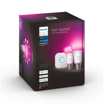 Perussetti Philips Hue WHITE AND COLOR AMBIANCE 2xE27/9W/230V 2000-6500K + liitäntälaite