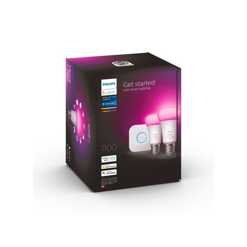 Perussetti Philips Hue WHITE AND COLOR AMBIANCE 2xE27/9W/230V 2000-6500K + liitäntälaite
