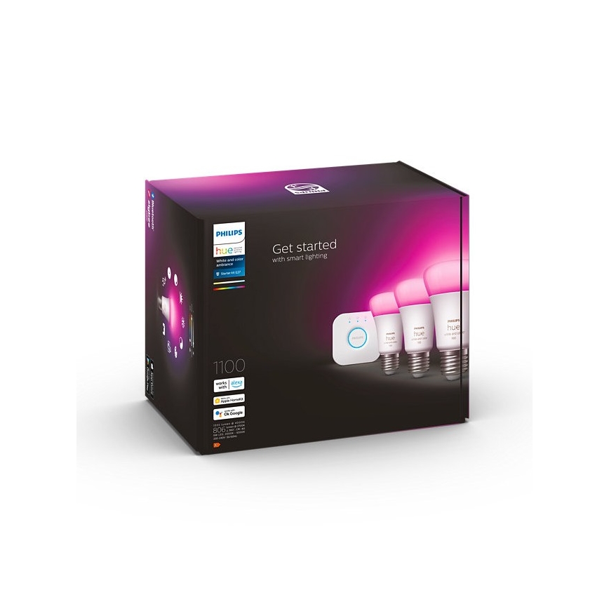 Perussetti Philips Hue WHITE AND COLOR AMBIANCE 3xE27/9W/230V 2000-6500K + liitäntälaite