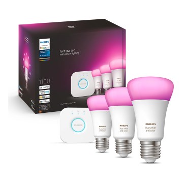 Perussetti Philips Hue WHITE AND COLOR AMBIANCE 3xE27/9W/230V 2000-6500K + liitäntälaite