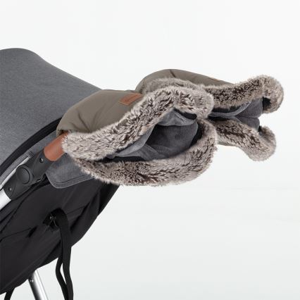 PETITE&MARS - SETTI Lasten vaunupussi 4-in-1 COMFY + työntöaisan lämmittimet FURRY Mocha Mousse