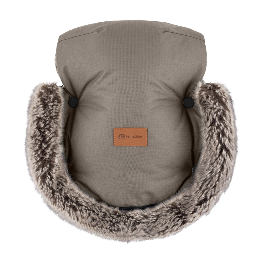 PETITE&MARS - SETTI Lasten vaunupussi 4-in-1 COMFY + työntöaisan lämmittimet FURRY Mocha Mousse