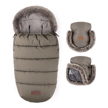 PETITE&MARS - SETTI Lasten vaunupussi 4-in-1 COMFY + työntöaisan lämmittimet FURRY Mocha Mousse
