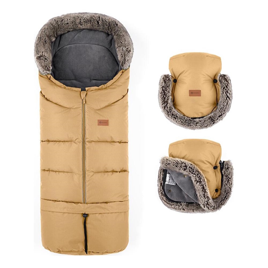 PETITE&MARS - SETTI Vauvan jalkapeite 4in1 ARCTIC + rattaiden käsisuoja FURRY Elegant Caramel