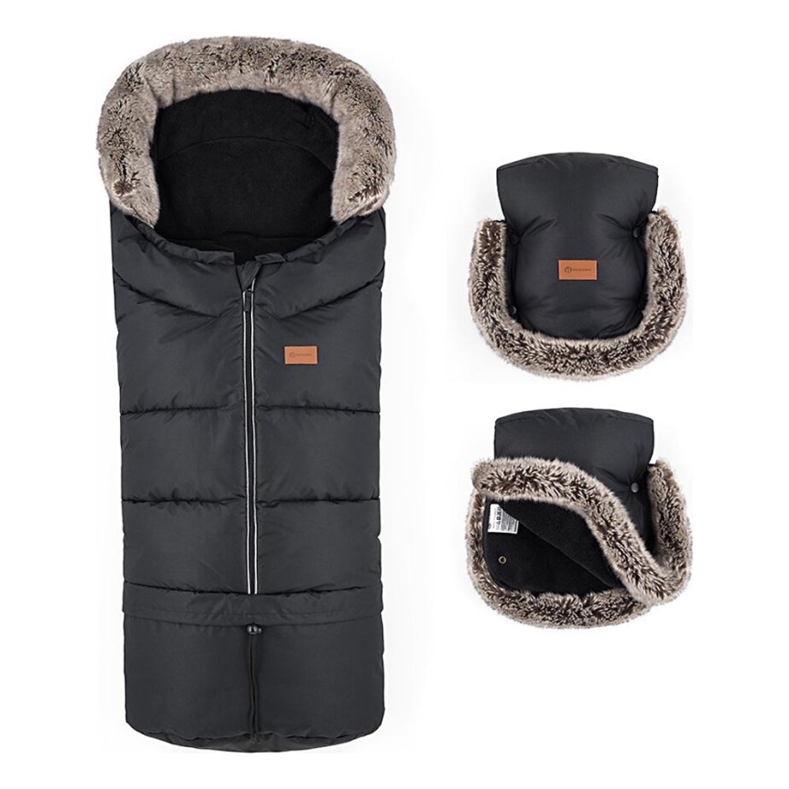 PETITE&MARS - SETTI Vauvan jalkapeite 4in1 ARCTIC + rattaiden käsisuoja FURRY Forever Black