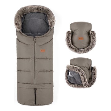 PETITE&MARS - SETTI Vauvan jalkapeite 4in1 ARCTIC + rattaiden käsisuoja FURRY Mocha Mousse
