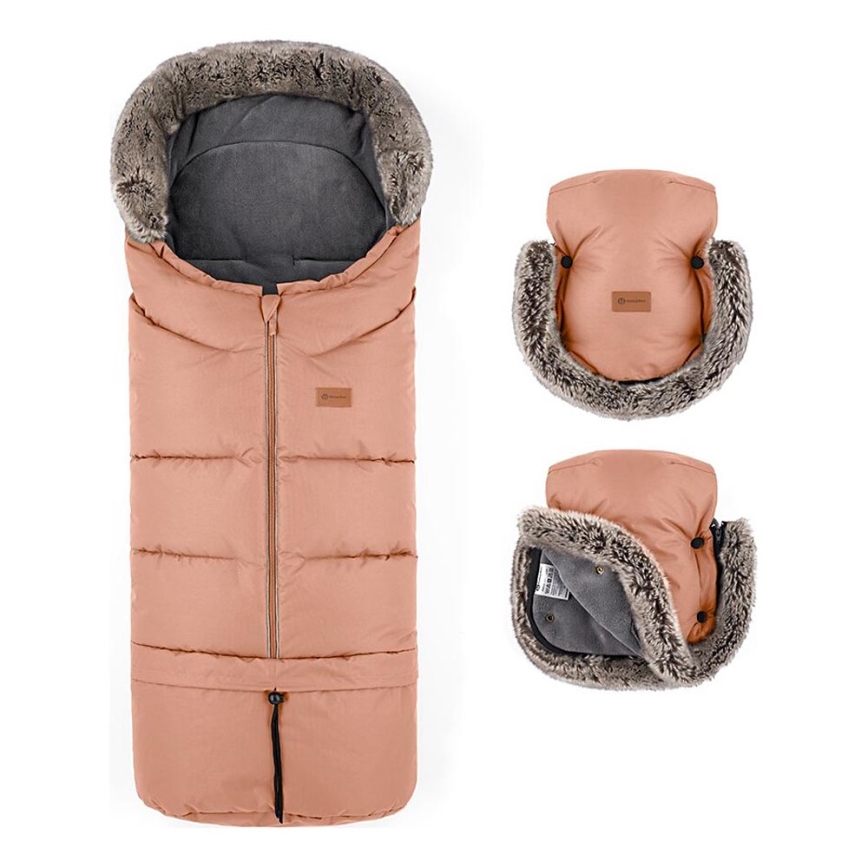 PETITE&MARS - SETTI Vauvan jalkapeite 4in1 ARCTIC + rattaiden käsisuoja FURRY Pastel Peach