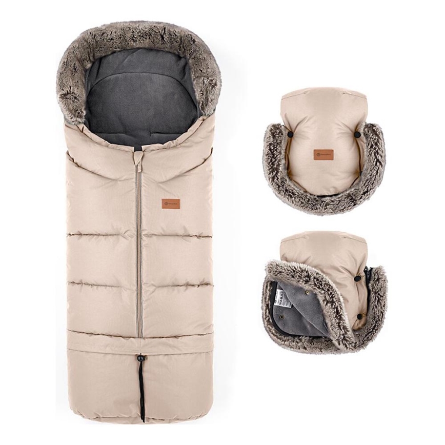 PETITE&MARS - SETTI Vauvan jalkapeite 4in1 ARCTIC + rattaiden käsisuoja FURRY Ruusu Petal