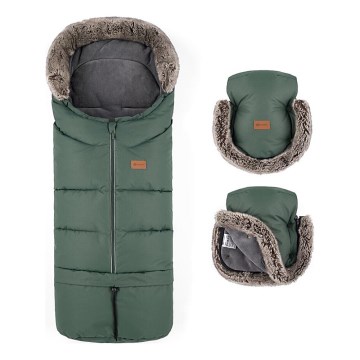 PETITE&MARS - SETTI Vauvan jalkapeite 4in1 ARCTIC + rattaiden käsisuoja FURRY Veritable Khaki