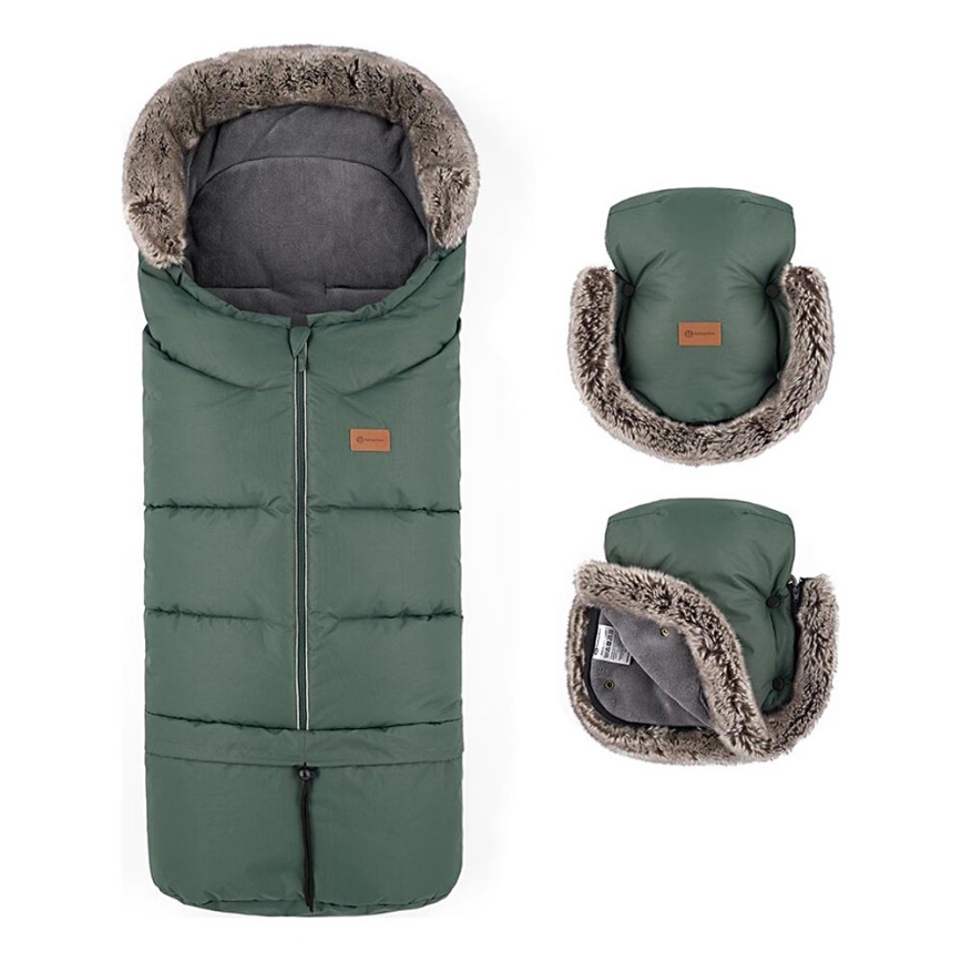 PETITE&MARS - SETTI Vauvan jalkapeite 4in1 ARCTIC + rattaiden käsisuoja FURRY Veritable Khaki