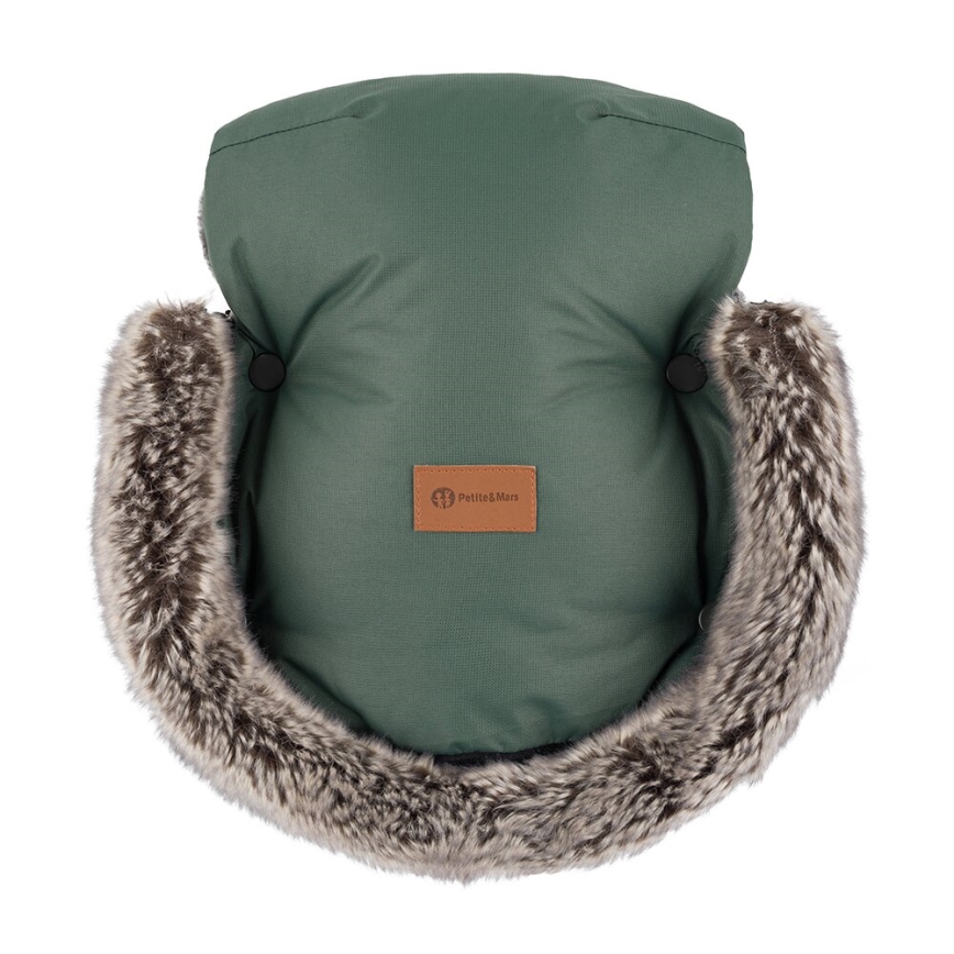 PETITE&MARS - SETTI Vauvan jalkapeite 4in1 ARCTIC + rattaiden käsisuoja FURRY Veritable Khaki
