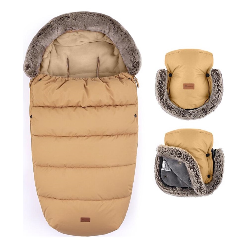 PETITE&MARS - SETTI Vauvan jalkapeite 4in1 COMFY + rattaiden käsisuoja FURRY Elegant Caramel