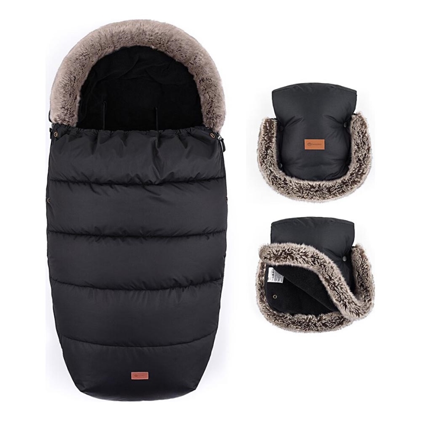 PETITE&MARS - SETTI Vauvan jalkapeite 4in1 COMFY + rattaiden käsisuoja FURRY Forever Black
